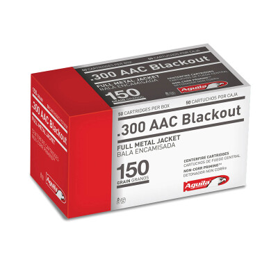 Aguila .300 AAC Blackout Ammunition 50 Rounds FMJ 150 Grain Supersonic Brass Cased 1E300110