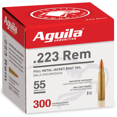 Aguila .223 Remington Ammunition 300 Rounds FMJ 55 Grain Brass Cased Bulk Pack 1E223108