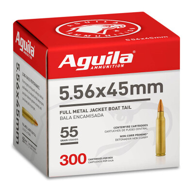 Aguila 5.56x45 NATO Ammunition 300 Rounds FMJBT 55 Grain Brass Cased Bulk Pack 1E556126