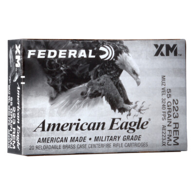 Federal American Eagle .223 Remington Ammunition 20 Rounds FMJ-BT 55 Grain
