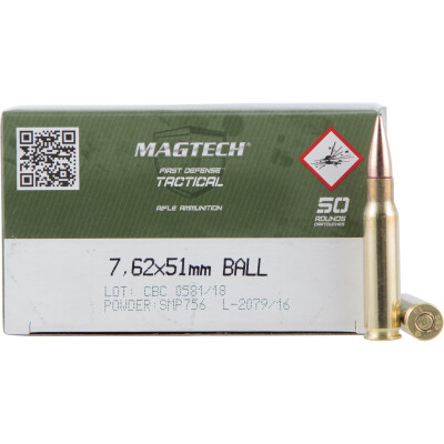 Magtech First Defense Tactical 7.62x51mm Ammunition 50 Rounds, M80 Ball FMJ, 147 Grains