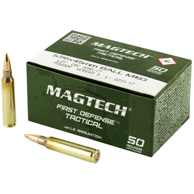 MagTech First Defense Tactical 5.56 NATO Ammunition 50 Rounds 55 Grain Full Metal Jacket M193 Clone Load 3265fps