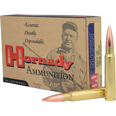 Hornady Vintage Match 8mm Mauser Ammunition 20 Rounds BTHP 196 Grain