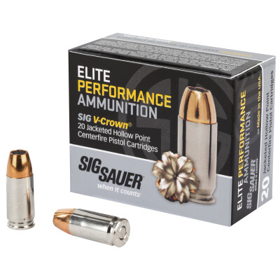 SIG Sauer Elite V-Crown 9mm Luger Ammunition 20 Rounds JHP 124 Grain