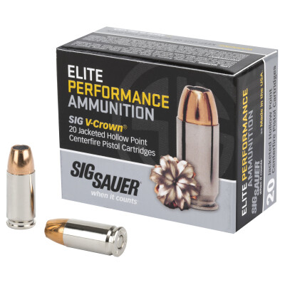 SIG Sauer Elite V-Crown 9mm Luger Ammunition 20 Rounds JHP 147 Grain