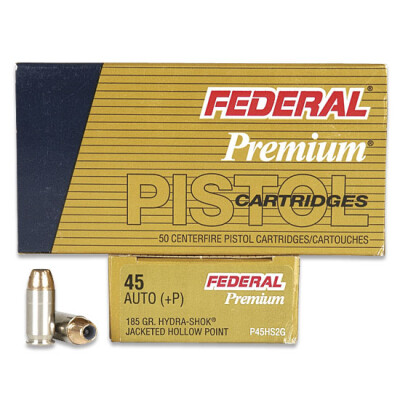 Federal Pemium .45 ACP Ammunition 20 Rounds Hydra-Shok JHP 185 Grains P45HS2G
