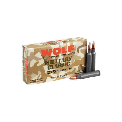 Wolf Military Classic .223 Remington Ammunition 55 Grain Bi-Metal JHP Steel Case 20 Rounds