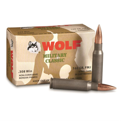 Wolf Military Classic .308 Winchester Ammunition 20 Rounds FMJ 168 Grain Steel Cased