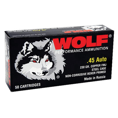 Wolf Polyformance .45 ACP Ammunition 50 Rounds FMJ 230 Grain Steel Cased