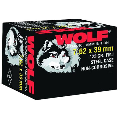 Wolf Performance 7.62x39 Ammunition 123 Grain Bi-Metal FMJ Steel Case 2362 fps 1000 Round Case