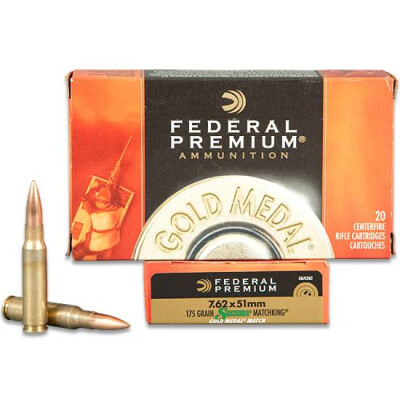 Federal Gold Medal Match 7.62x51mm Ammunition 20 Rounds Sierra MatchKing BTHP 175 Grains GM762M2
