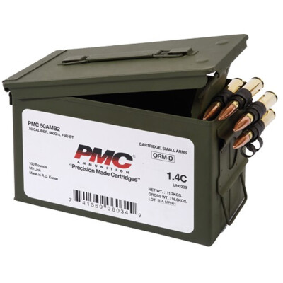 PMC .50 BMG Ammunition 100 Rounds 660 Grain Full Metal Jacket Boat Tail Linked/Metal Ammo Can