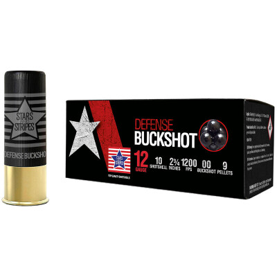 Stars and Stripes 12 Gauge Defense Buckshot Ammunition 10 Rounds 2-3/4" 9 Pellet 00 Buckshot 1200fps
