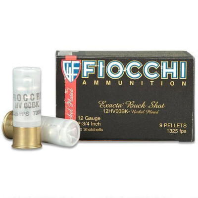 Fiocchi Self Defense Buckshot 12 Gauge Shotshell 10 Rounds 2 3/4" 00 Buckshot 9 Pellet Nickel Plated Lead 1325fps