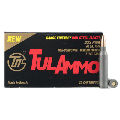 TulAmmo .223 Remington Ammunition 20 Rounds Steel Case Brass-FMJ 62 Grains