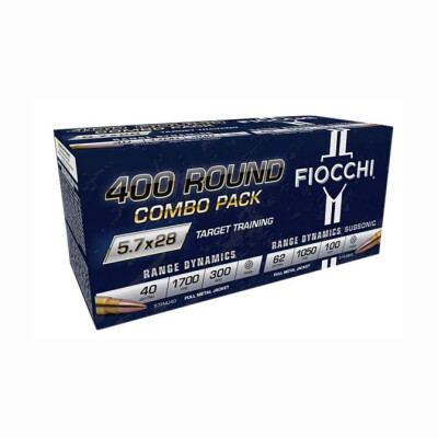 Fiocchi Range Dynamics 5.7x28 Ammunition 400 Rounds Combo FMJ 62 Grain & FMJ 40 Grain