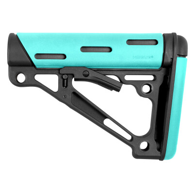 Hogue AR-15/M16 Collapsible Mil-Spec Diameter Carbine Buttstock Polymer/OverMolded Rubber Aqua/Black Finish