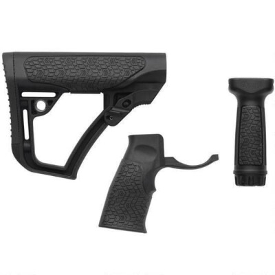Daniel Defense AR-15 Furniture Kit Buttstock/Pistol Grip/Picatinny Vertical Foregrip Combo Mil-Spec Diameter Compatible Polymer Black Finish