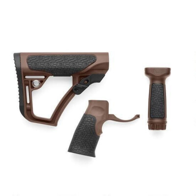 Daniel Defense AR-15 Furniture Kit Buttstock/Pistol Grip/Picatinny Vertical Foregrip Combo Mil-Spec Diameter Compatible Polymer Mil Spec+(Brown) Finish