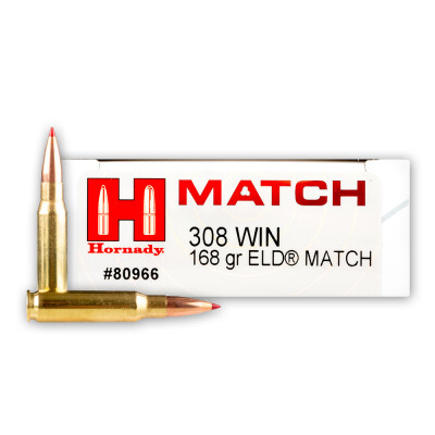 Hornady Match .308 Winchester Ammunition 200 Rounds ELD Match 168 Grains