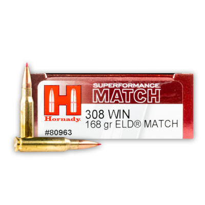 Hornady Superformance Match .308 Winchester Ammunition 200 Rounds ELD Match 168 Grain