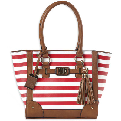 Bulldog Cases Raspberry and White Stripe Tote Purse with Holster and Conceal Carry Pocket