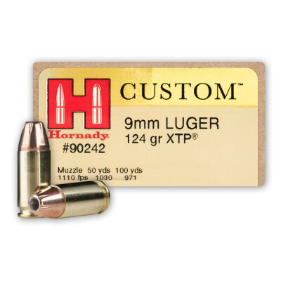 Hornady Custom 9mm Luger Ammunition 250 Rounds XTP JHP 124 Grains
