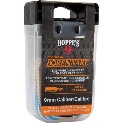 Hoppe's No. 9 Boresnake Snake Den 9mm/.38/.357 Caliber Rifle Length Pull Thru Bore Cleaning Rope with Bronze Brush and Carry Case with Pull Handle Lid