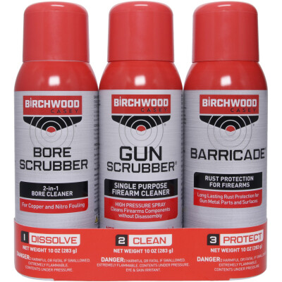 Birchwood Casey 1-2-3 Aerosol Value Pak with Bore Scrubber, Gun Scrubber and Barricade 10 oz Cans 3 Pack