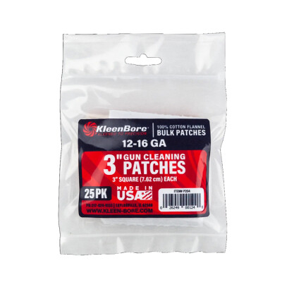 KleenBore Super Shooter Cotton Flannel Patches 12-16 Gauge 3" 25 Pack