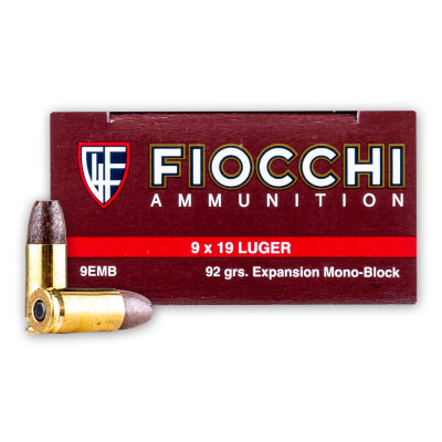 Fiocchi Extrema 9mm Luger 92 Grain EMB 1325 fps 50 Round Box 9EMB