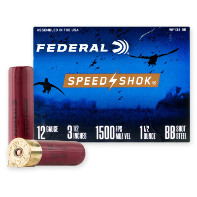 Ammo 12 Gauge Federal Speed-Shok 3-1/2" BB Steel 1-1/2 Ounce 1500 fps 25 Rounds WF134BB