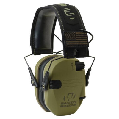 Walker's Game Ear Razor Patriot Series Electronic Adult Folding Earmuffs American Flag Olive Drab Green GWP-RSEM-PAT-ODG