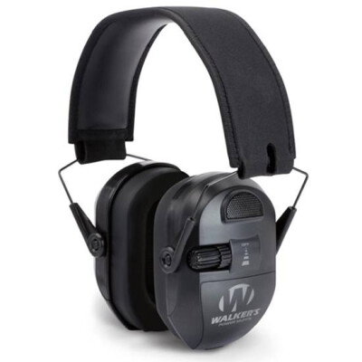 Walker's Game Ear Ultimate Power Electronic Folding Earmuffs -27dB NRR Padded Headband Soft PVC Earpads Matte Black Finish GWP-XPMB
