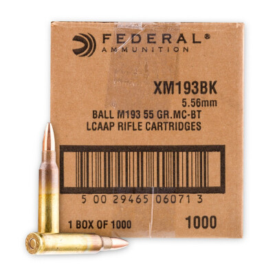 Federal 5.56 NATO Ammunition 1000 Rounds XM193 FMJ 55 Grain