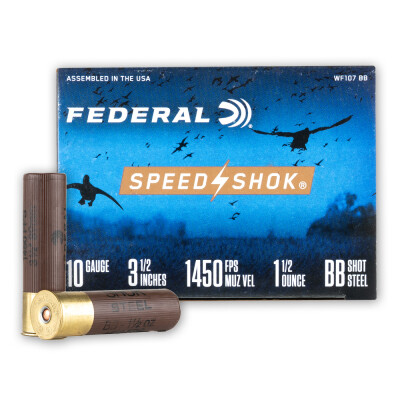 Ammo 10 Gauge Federal Speed-Shok 3-1/2" BB Steel 1-1/2 Ounce 25 Round Box 1450 fps WF107BB