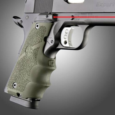 Hogue Laser Enhanced Grip with Finger Grooves 1911 Government/Commander Rubber OD Green 45081
