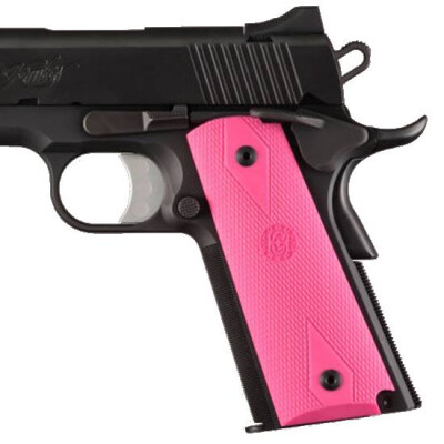 Hogue Grip Panels 1911 Government, Commander Checkered Rubber Pink 45017