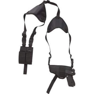 Bulldog Cases Deluxe Horizontal Shoulder Holster 1911 Government, Commander Semi Autos Ambidextrous with Double Magazine Pouch Nylon Black WSHD15