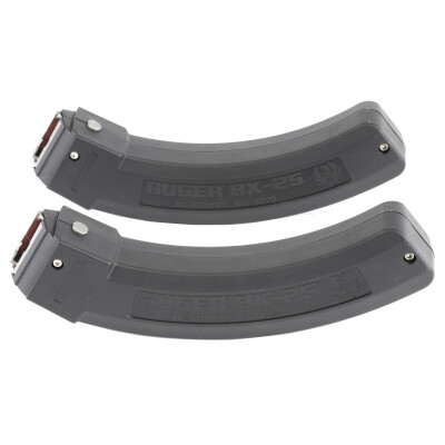 Two Ruger 10/22 BX-25 Series Magazine .22 LR 25 Round Polymer Construction Matte Black Finish Two Pack