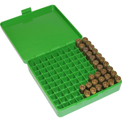 MTM Case-Gard P-100 Original Series Flip Top Handgun Ammo Box 9mm/.380 100 Round Capacity Polymer Green P-100-9-10