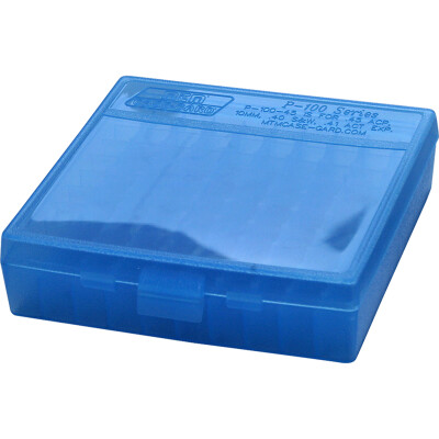 MTM Case-Gard P-100 Flip Top Ammo Box .22LR/.25ACP 100 Rounds Polymer Clear Blue P-100-22-24