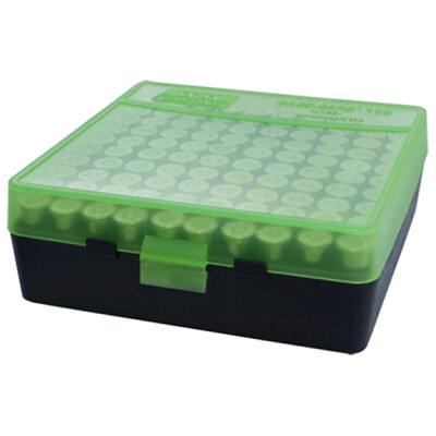 MTM Case-Gard P-100 Original Series Flip Top Handgun Ammo Box 9mm Luger/9mm Makarov/.380 ACP/.30 Luger Holds 100 Rounds Clear Green/Black