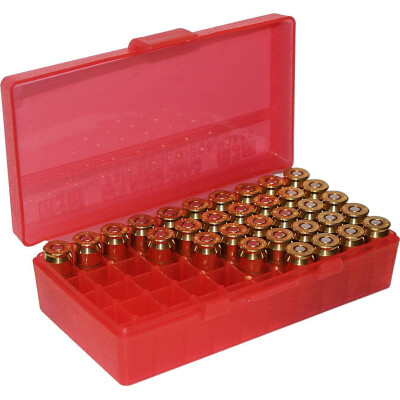 MTM Case-Gard P-50 Original Series Flip Top Handgun Ammo Box .44 Special/.44 magnum Holds 50 Rounds Clear Red P50-44-29