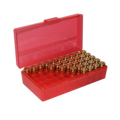 MTM Case-Gard P-50 Original Series Flip Top Handgun Ammo Box .40S&W/.357SIG/10mm/.45 ACP Holds 50 Rounds Clear Red P50-45-29