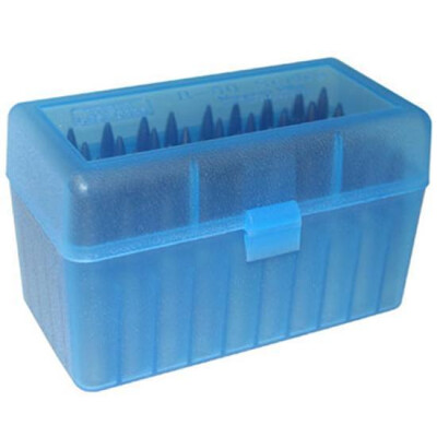 MTM Case-Gard R-50 Series Flip Top Rifle Ammo Box .17 Fireball/.223 Remington/.300 AAC Blackout Rifle 50 Rounds Clear Blue RS-50-24