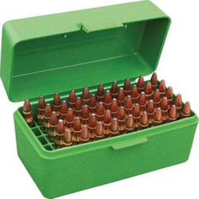 MTM Case-Gard R-50 Series Flip Top Rifle Ammo Box .17 Fireball/.223 Remington/.300 AAC Blackout Rifle 50 Rounds Green RS-50-10