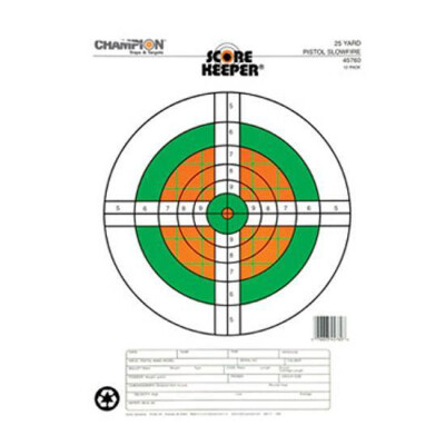 Champion Flourescent Orange/Green Bullseye Scorekeeper Target 25 Yard Pistol Slowfire 12 Pack