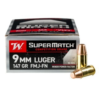 Winchester Super Match Minor Power Factor 9mm Luger Ammunition 50 Rounds FMJ FN 147 Grains