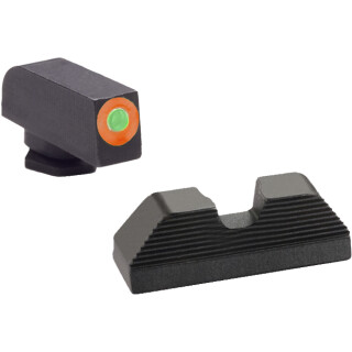 AmeriGlo UC Sights for Glock 17/19/22/23/24/26/27/33/34/35/37/38/39 Green Tritium Orange Outline Front U-Notch Black Serrated Rear Steel GL-353